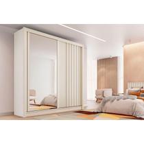 Guarda Roupa Solteiro 2 Portas de Correr (1 Ripada e 1 c/ Espelho) e 4 Gavetas Lugano Off White - Europa Guarda Roupa Solteiro 2 Portas de Correr (1 Ripada e 1 c/ Espelho) e 4 Gavetas Lugano Off White - Europa