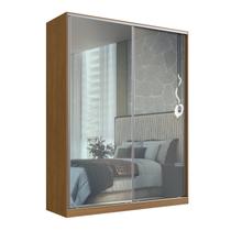Guarda-Roupa Solteiro 2 Portas de Correr com Espelho 3 Gavetas MDF 235x183cm Zira Marrom Freijó Natura Guarda-Roupa Solteiro 2 Portas de Correr com Espelho 3 Gavetas MDF 235x183cm Zira Marrom Freijó Natura