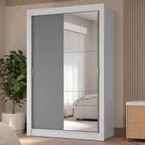 Guarda-Roupa Solteiro 2 Portas de Correr com Espelho 4 Gavetas Branco/Cinza Vivare Plus Madesa