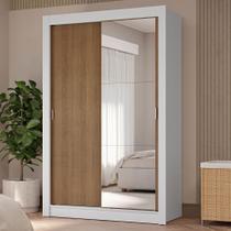 Guarda-Roupa Solteiro 2 Portas de Correr com Espelho 4 Gavetas Branco/Rustic Vivare Plus Madesa Guarda-Roupa Solteiro 2 Portas de Correr com Espelho 4 Gavetas Branco/Rustic Vivare Plus Madesa