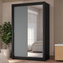 Guarda-Roupa Solteiro 2 Portas de Correr com Espelho 4 Gavetas Preto/Cinza Vivare Plus Madesa