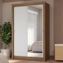 Guarda-Roupa Solteiro 2 Portas de Correr com Espelho 4 Gavetas Rustic/Branco Vivare Plus Madesa