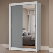 Guarda-Roupa Solteiro 2 Portas de Correr com Espelho Branco/Cinza Milano Madesa