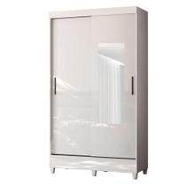 Guarda Roupa Solteiro 2 Portas De Correr Com Espelho E Pés Fit Branco Brilho - Santos Andirá Guarda Roupa Solteiro 2 Portas De Correr Com Espelho E Pés Fit Branco Brilho - Santos Andirá