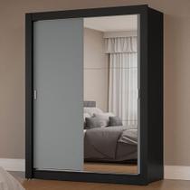 Guarda-Roupa Solteiro 2 Portas de Correr com Espelho Preto/Cinza Milano Madesa Guarda-Roupa Solteiro 2 Portas de Correr com Espelho Preto/Cinza Milano Madesa