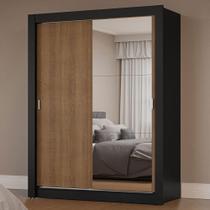 Guarda-Roupa Solteiro 2 Portas de Correr com Espelho Preto/Rustic Milano Madesa Guarda-Roupa Solteiro 2 Portas de Correr com Espelho Preto/Rustic Milano Madesa