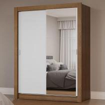 Guarda-Roupa Solteiro 2 Portas de Correr com Espelho Rustic/Branco Milano Madesa Guarda-Roupa Solteiro 2 Portas de Correr com Espelho Rustic/Branco Milano Madesa