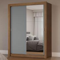 Guarda-Roupa Solteiro 2 Portas de Correr com Espelho Rustic/Cinza Milano Madesa Guarda-Roupa Solteiro 2 Portas de Correr com Espelho Rustic/Cinza Milano Madesa