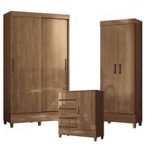 Guarda Roupa Solteiro 2 portas de Correr com Pés Fit com Cômoda 1 Porta e 4 Gavetas e Armário Multiuso fit Jequitibá Acetinado - Santos Andirá Guarda Roupa Solteiro 2 portas de Correr com Pés Fit com Cômoda 1 Porta e 4 Gavetas e Armário Multiuso fit Jequitibá Acetinado - Santos Andirá