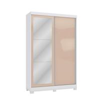 Guarda Roupa Solteiro 2 Portas de Correr e 2 Gavetas c/Espelho e Pés N571 Branco/Macadamia - Kappesberg Guarda Roupa Solteiro 2 Portas de Correr e 2 Gavetas c/Espelho e Pés N571 Branco/Macadamia - Kappesberg