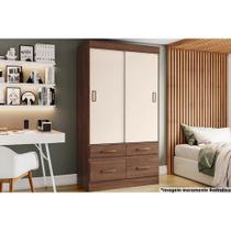 Guarda Roupa Solteiro 2 Portas de Correr e 4 Gavetas Briz BE25 Castanho/Off White - Henn Guarda Roupa Solteiro 2 Portas de Correr e 4 Gavetas Briz BE25 Castanho/Off White - Henn