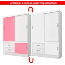 Guarda Roupa Solteiro 2 Portas de Correr Estilo Demóbile Branco Rosa Flex