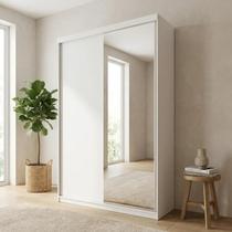 Guarda-Roupa Solteiro 2 Portas e 1 Espelho 100% MDF Geneve Branco Guarda-Roupa Solteiro 2 Portas e 1 Espelho 100% MDF Geneve Branco
