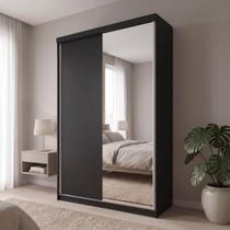 Guarda-Roupa Solteiro 2 Portas e 1 Espelho 100% MDF Geneve Preto Guarda-Roupa Solteiro 2 Portas e 1 Espelho 100% MDF Geneve Preto