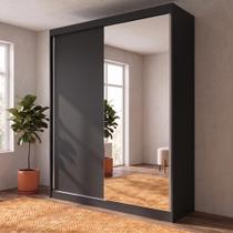 Guarda-Roupa Solteiro 2 Portas e 1 Espelho 100% MDF Geneve Preto Guarda-Roupa Solteiro 2 Portas e 1 Espelho 100% MDF Geneve Preto