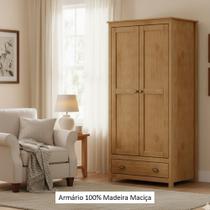 Guarda Roupa Solteiro 2 Portas e 1 Gaveta em Madeira Maciça - Linha Topázio - Finestra Móveis