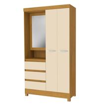 Guarda Roupa Solteiro 3 Porta 3 Gaveta Noce Perola C Espelho