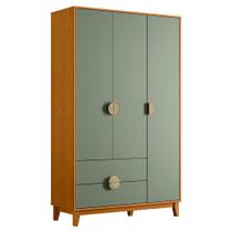 Guarda Roupa Solteiro 3 Portas 2 Gavetas 120cm Ipê Cinamomo/Sálvia - Albatroz