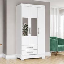 Guarda-Roupa Solteiro 3 Portas 2 Gavetas com Espelho Branco/Branco/Rosa Be16 - Briz