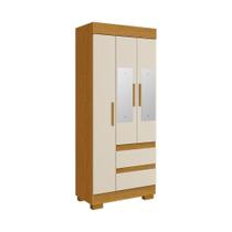 Guarda Roupa Solteiro 3 Portas 2 Gavetas Com Espelho Maya Acp Móveis Cinamomo/Off White