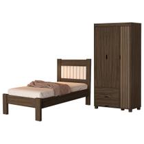 Guarda Roupa Solteiro 3 Portas 2 Gavetas e Cama de Solteiro MDF Bela Decmade