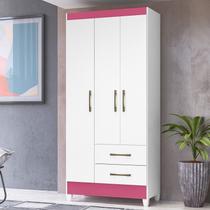 Guarda-Roupa Solteiro 3 Portas 2 Gavetas e Pés Lima Branco/Rosa Guarda-Roupa Solteiro 3 Portas 2 Gavetas e Pés Lima Branco/Rosa