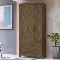 Guarda-Roupa Solteiro 3 Portas 2 Gavetas e Pés Lima Marrom/Castanho Wood Guarda-Roupa Solteiro 3 Portas 2 Gavetas e Pés Lima Marrom/Castanho Wood