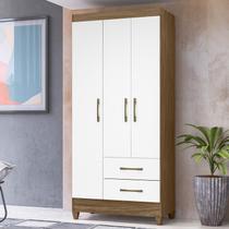 Guarda-Roupa Solteiro 3 Portas 2 Gavetas e Pés Lima Marrom/Marrome/Branco Guarda-Roupa Solteiro 3 Portas 2 Gavetas e Pés Lima Marrom/Marrome/Branco