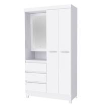 Guarda Roupa Solteiro 3 Portas 3 Gavetas Branco Com Espelho