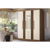 Guarda Roupa Solteiro 3 Portas 3 Gavetas c/ Espelho 3.3 Aurora jatoba/Areia - Santos Andirá