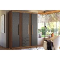 Guarda Roupa Solteiro 3 Portas 3 Gavetas c/ Pés 3.3 Aurora Jatoba/Grafitte - Santos Andirá
