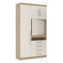 Guarda Roupa Solteiro 3 Portas 4 Gavetas com Painel Giratório para TV Master Luciane Móveis