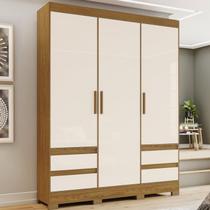 Guarda Roupa Solteiro 3 Portas 4 Gavetas Lema Briz Marrom/Nature/Off White