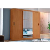 Guarda Roupa Solteiro 3 Portas de Correr (1 c/ Espelho) e 4 Gavetas Veneza Luxo Naturalle/Ripado 3D - Rufato