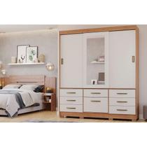 Guarda Roupa Solteiro 3 Portas de Correr (1 c/ Espelho) e 7 Gavetas Luiza Cinamomo/Off White - Panan