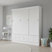 Guarda-Roupa Solteiro 3 Portas de Correr 6 Gavetas Branco