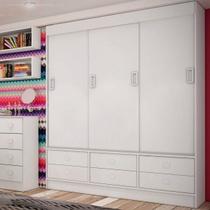 Guarda-Roupa Solteiro 3 Portas de Correr 6 Gavetas