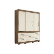 Guarda Roupa Solteiro 3 Portas de Correr e 9 Gavetas c/ Pés Click 3.9 jatoba/Areia - Santos Andirá