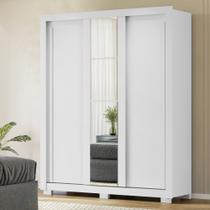 Guarda Roupa Solteiro 3 Portas e 2 Gavetas Com Espelho Branco TX