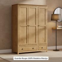 Guarda Roupa Solteiro 3 Portas e 2 Gavetas em Madeira Maciça - Linha Topázio - Finestra Móveis