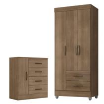 Guarda Roupa Solteiro 3 Portas e Cômoda 4 Gavetas e 1 Porta Lite Carvalho Oak Móveis Leão