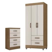 Guarda Roupa Solteiro 3 Portas E Cômoda 4 Gavetas Lite Nature Off White - Móveis Leão