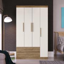 Guarda Roupa Solteiro 4 Portas 2 Gavetas Amarilis Wood/Branco Off