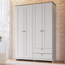Guarda Roupa Solteiro 4 Portas 2 Gavetas Americano 120cm Decibal Móveis RP2425 Cor Branco e Marrom
