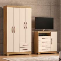 Guarda Roupa Solteiro 4 Portas 2 Gavetas com Cômoda Sapateira 1 Porta 4 Gavetas Carvalho Off White Clique Chique Guarda Roupa Solteiro 4 Portas 2 Gavetas com Cômoda Sapateira 1 Porta 4 Gavetas Carvalho Off White Clique Chique