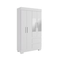Guarda Roupa Solteiro 4 Portas 2 Gavetas Com Espelho Maya Acp Móveis Branco