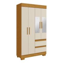 Guarda Roupa Solteiro 4 Portas 2 Gavetas Com Espelho Maya Acp Móveis Cinamomo/Off White