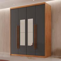 Guarda Roupa Solteiro 4 Portas 2 Gavetas com Espelho MDF Veracruz