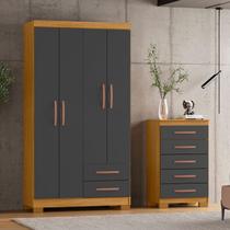 Guarda-Roupa Solteiro 4 Portas 2 Gavetas e Cômoda 5 Gavetas Itapema