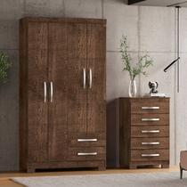 Guarda-Roupa Solteiro 4 Portas 2 Gavetas e Cômoda 5 Gavetas Itapema Marrom/Malbec Guarda-Roupa Solteiro 4 Portas 2 Gavetas e Cômoda 5 Gavetas Itapema Marrom/Malbec